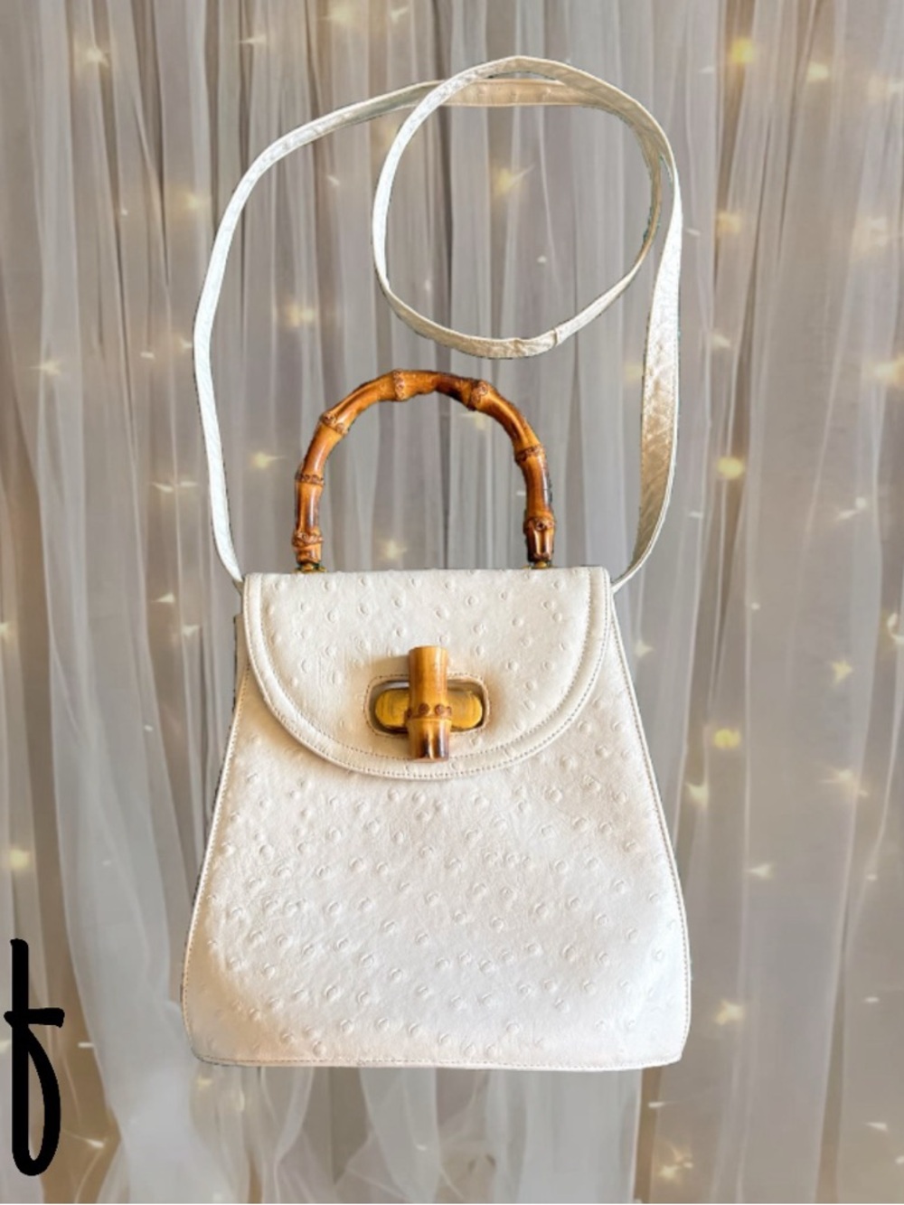 VTG Frenchy Of California White Bamboo-Handle Cross Body Bag